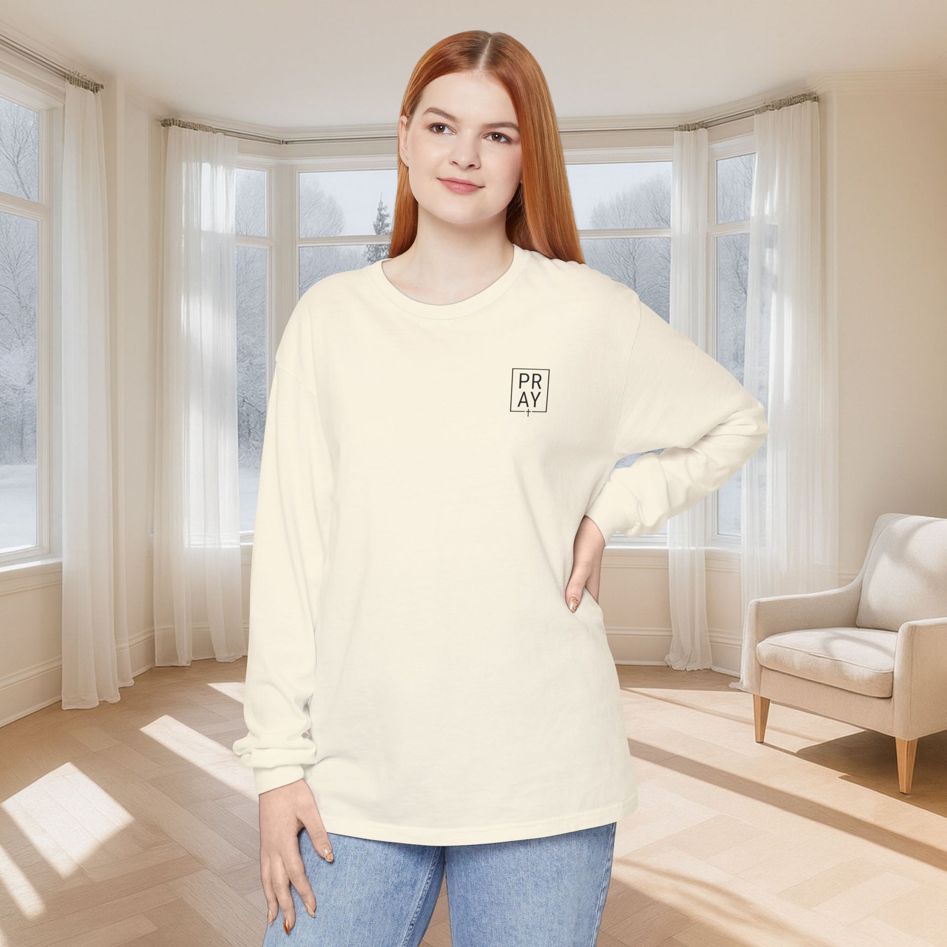 PRAY + Cross Unisex Relaxed Fit Long Sleeve T-Shirt - My Faith My Father