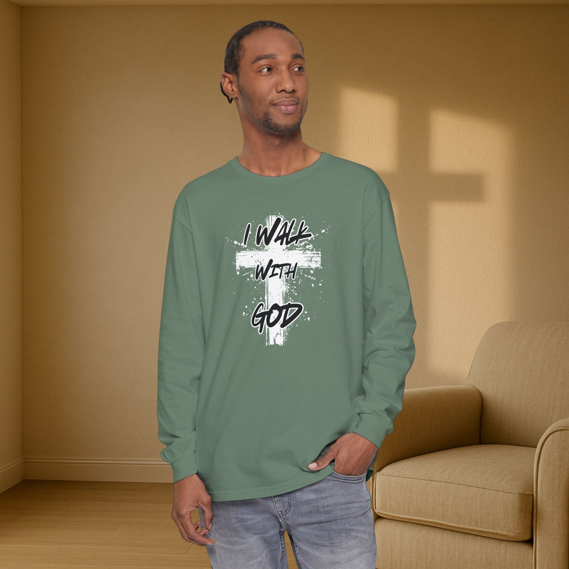 I Walk with God Unisex Relaxed Fit Long Sleeve T-Shirt - My Faith My Father