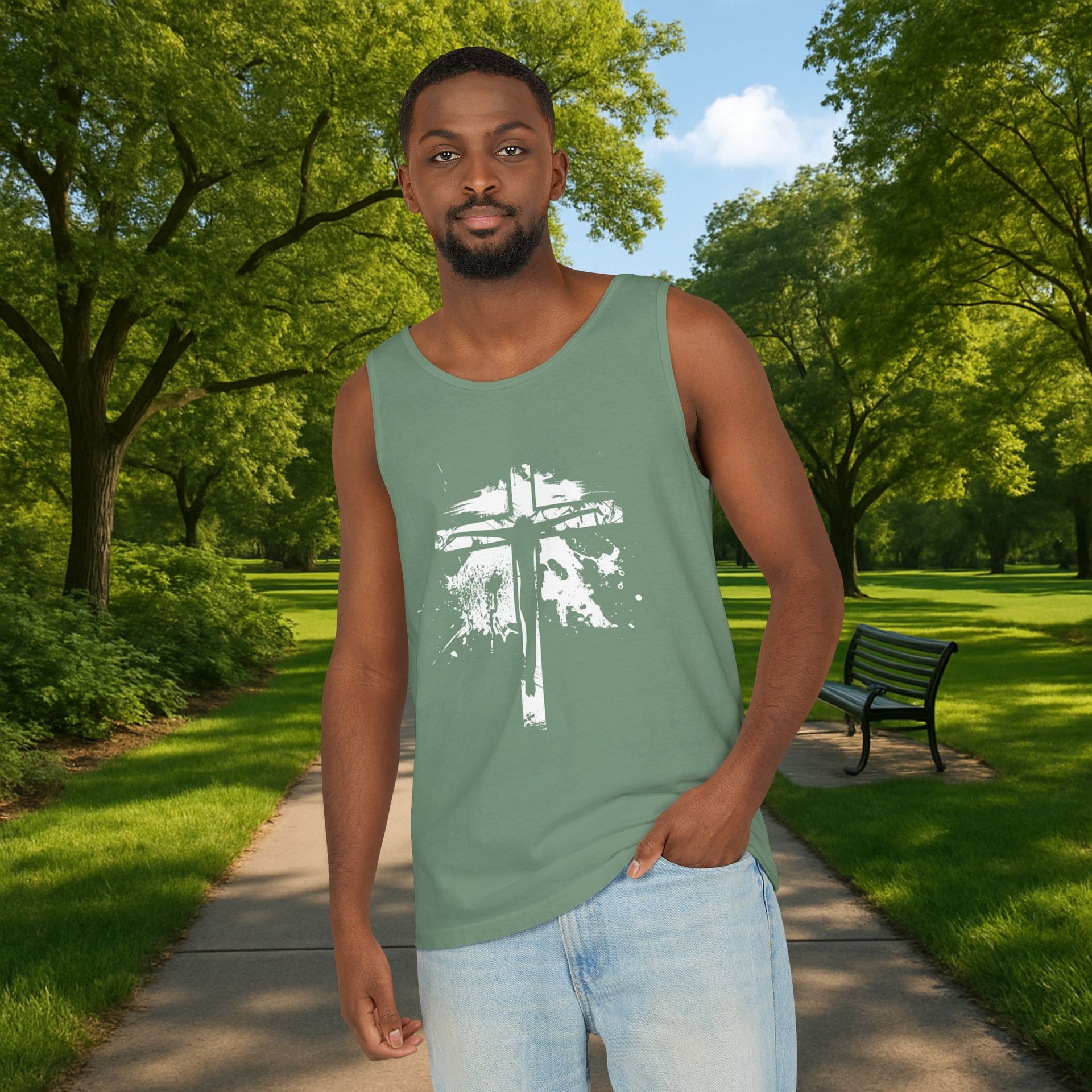 Jesus On Cross Unisex Relaxed Fit Tank Top - My Faith My Father