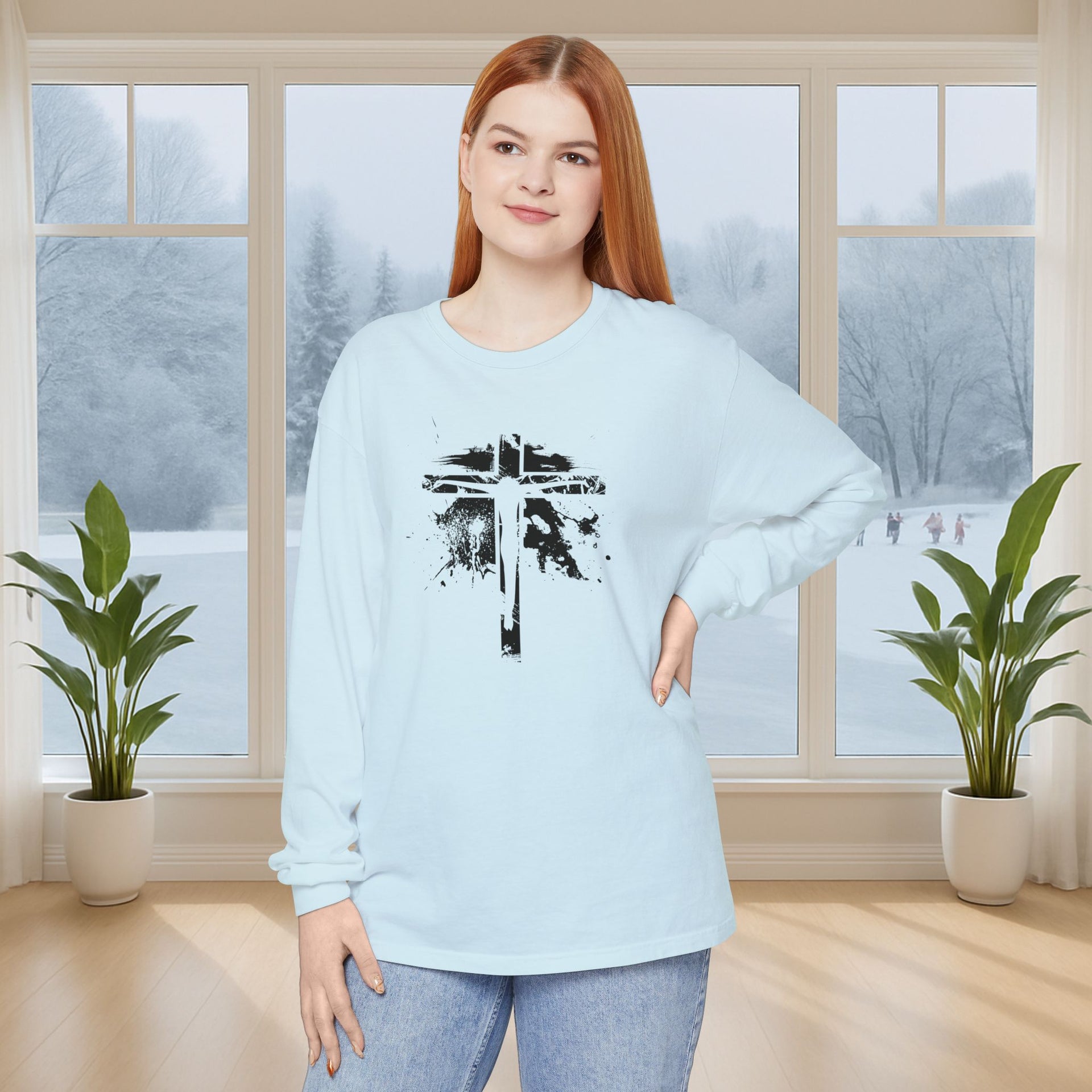 Jesus On Cross Unisex Relaxed Fit Long Sleeve T-Shirt - My Faith My Father