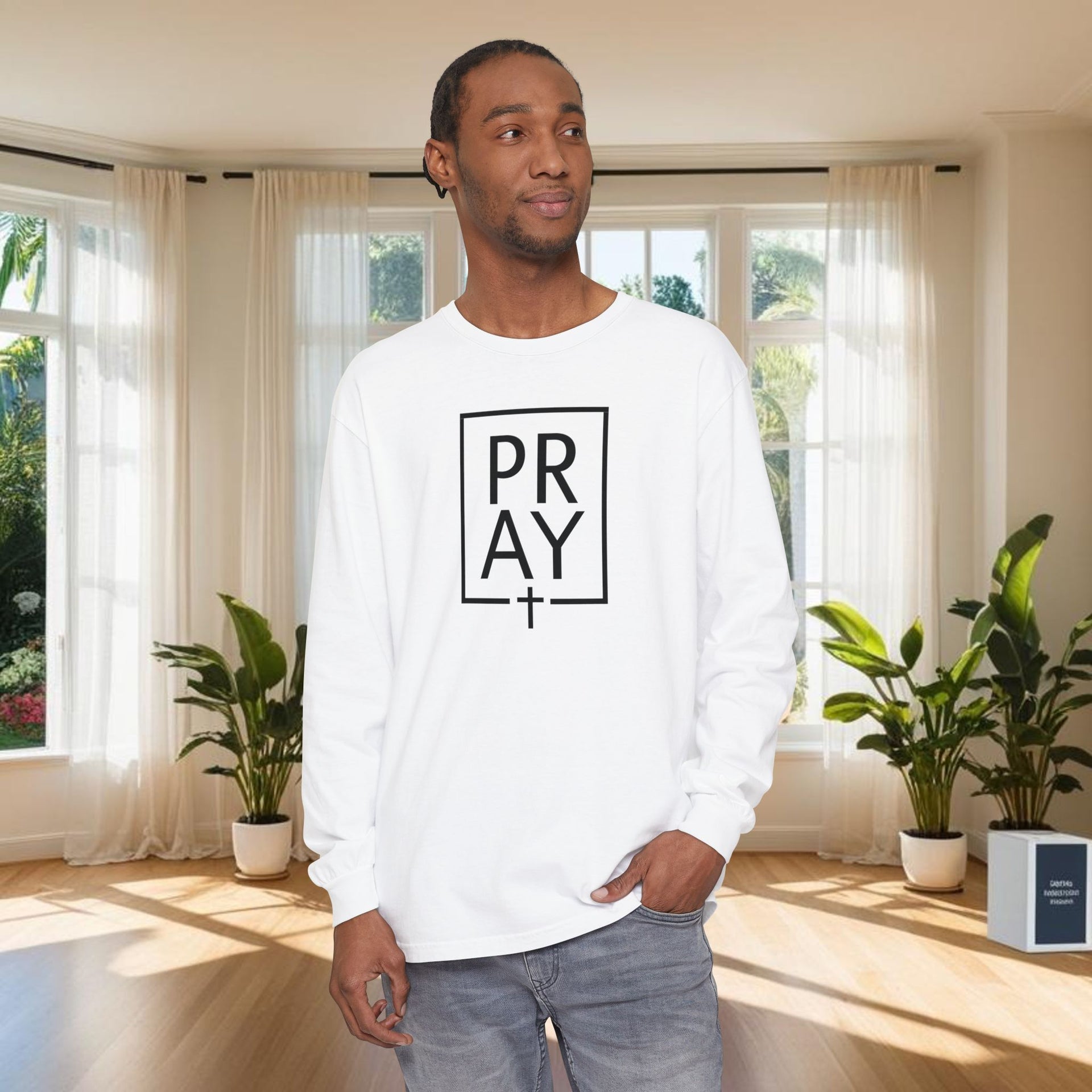 Pray + Cross Unisex Relaxed Fit Long Sleeve T-Shirt - My Faith My Father