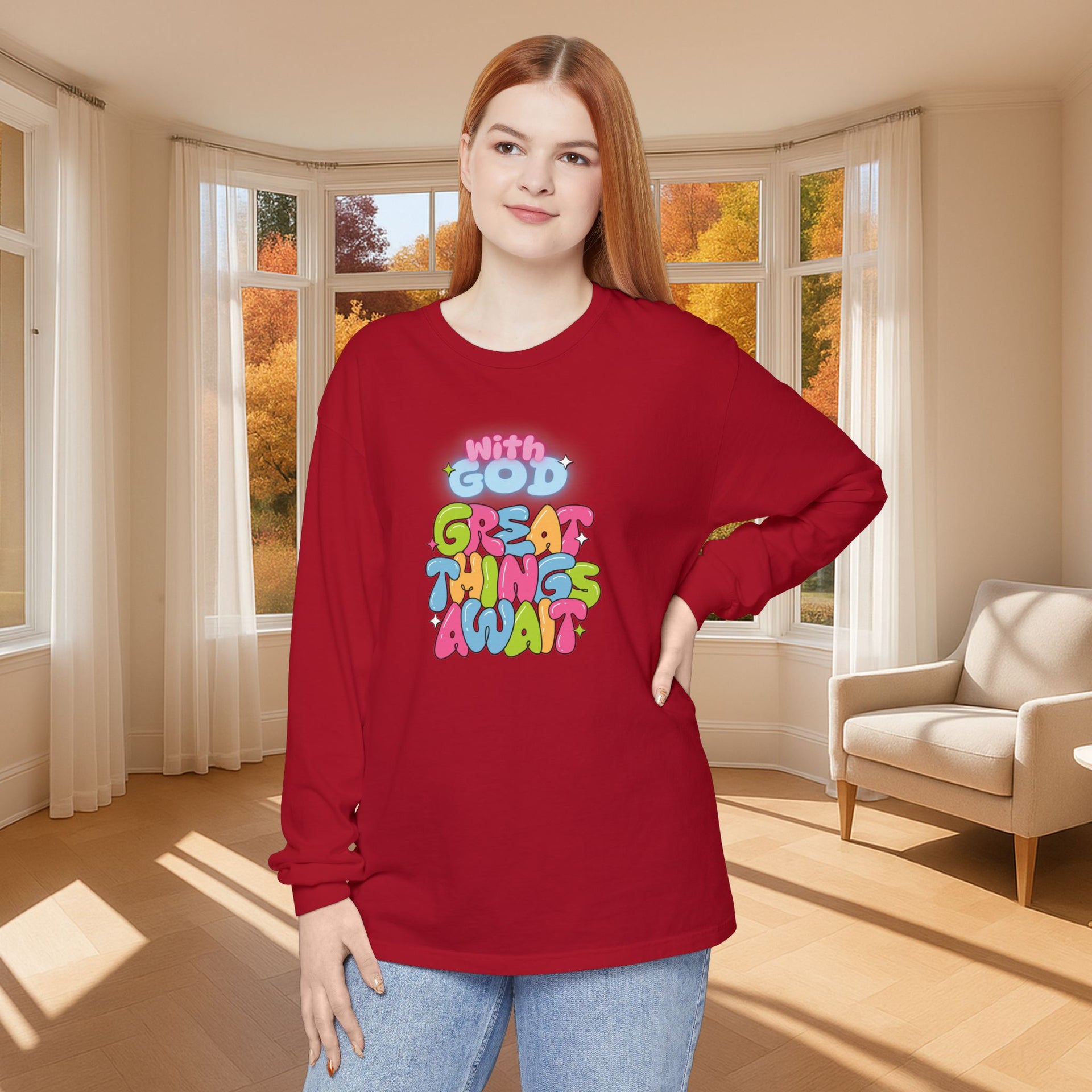 With God, Great Things Await Unisex Relaxed Fit Long Sleeve T-Shirt - My Faith My Father