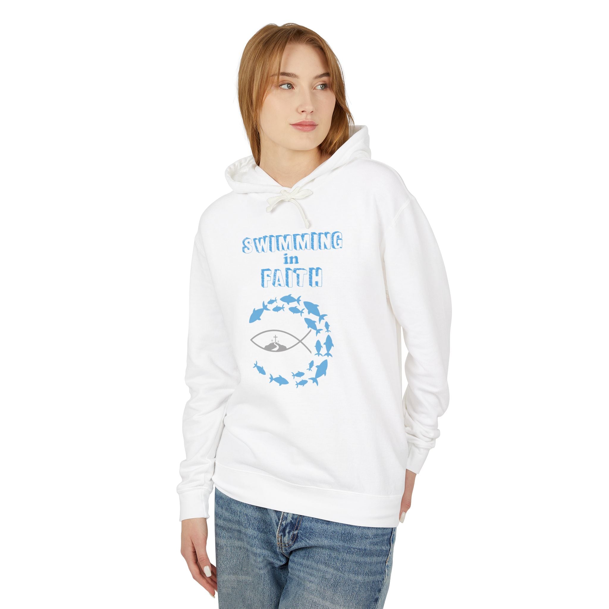 Swimming In Faith Unisex Lightweight Hooded Sweatshirt
