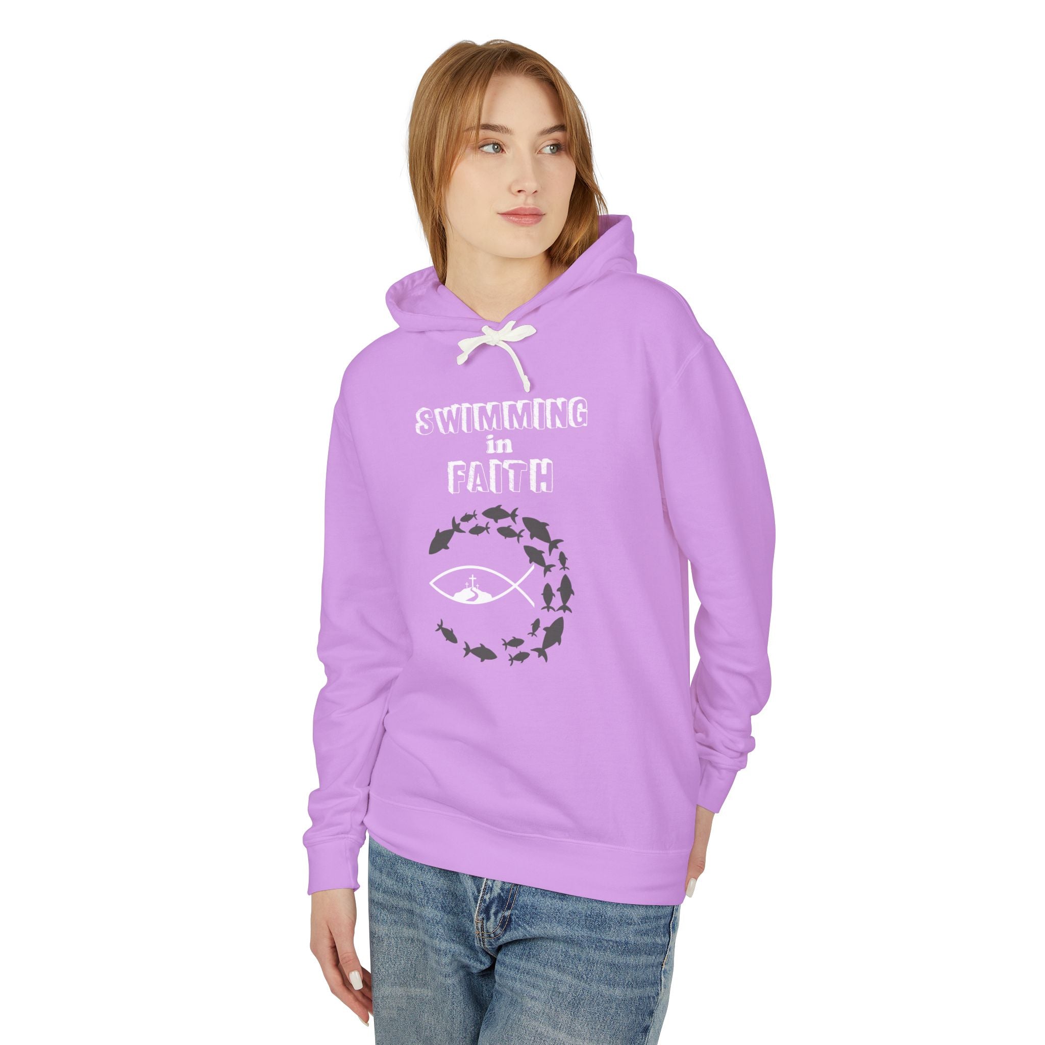 Swimming In Faith Unisex Lightweight Hooded Sweatshirt