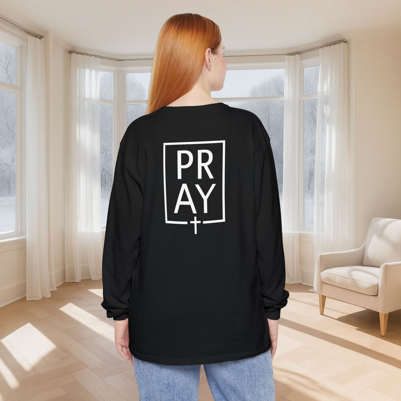 PRAY + Cross Unisex Relaxed Fit Long Sleeve T-Shirt - My Faith My Father