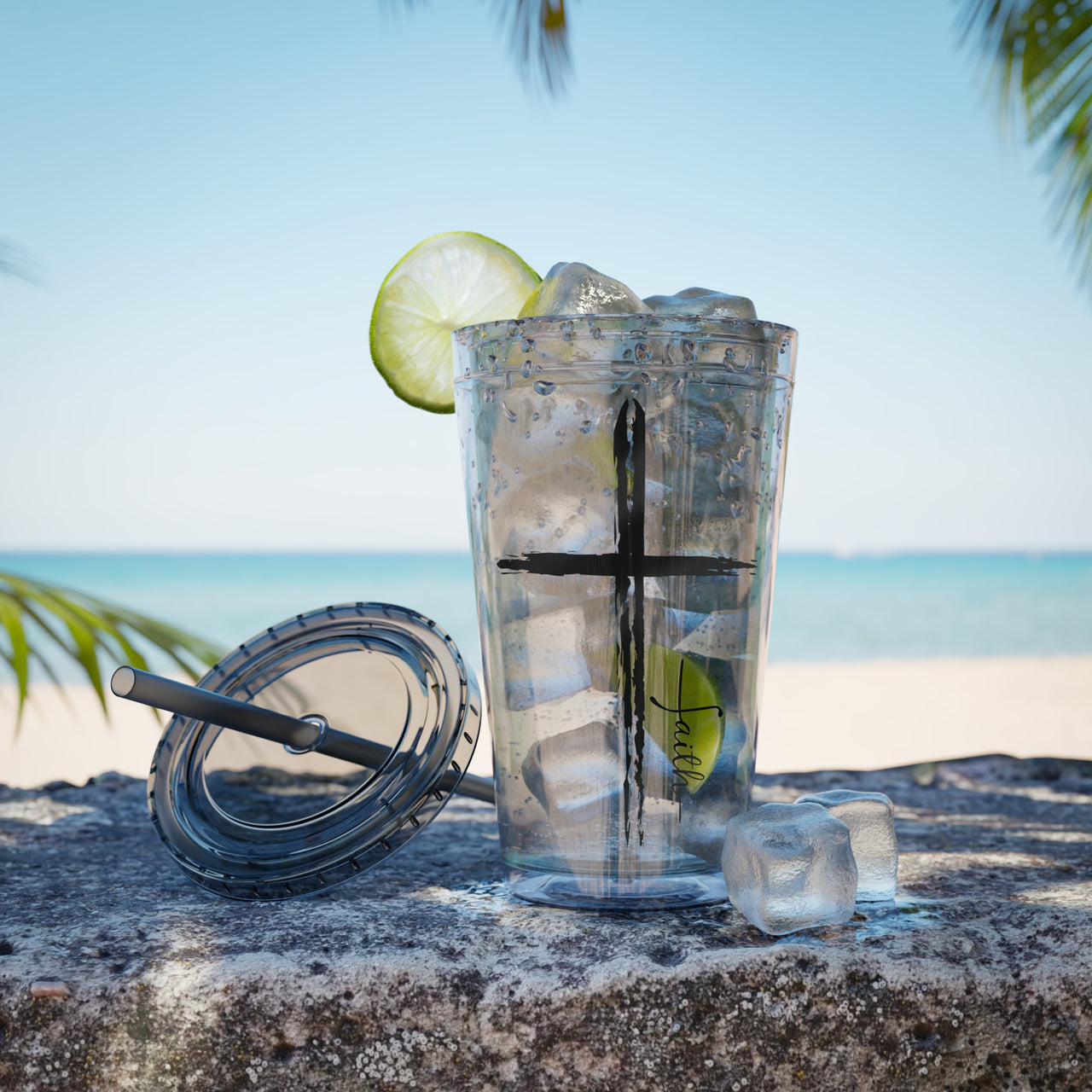 Cross With Faith Sunsplash 16oz Tumbler with Straw - My Faith My Father