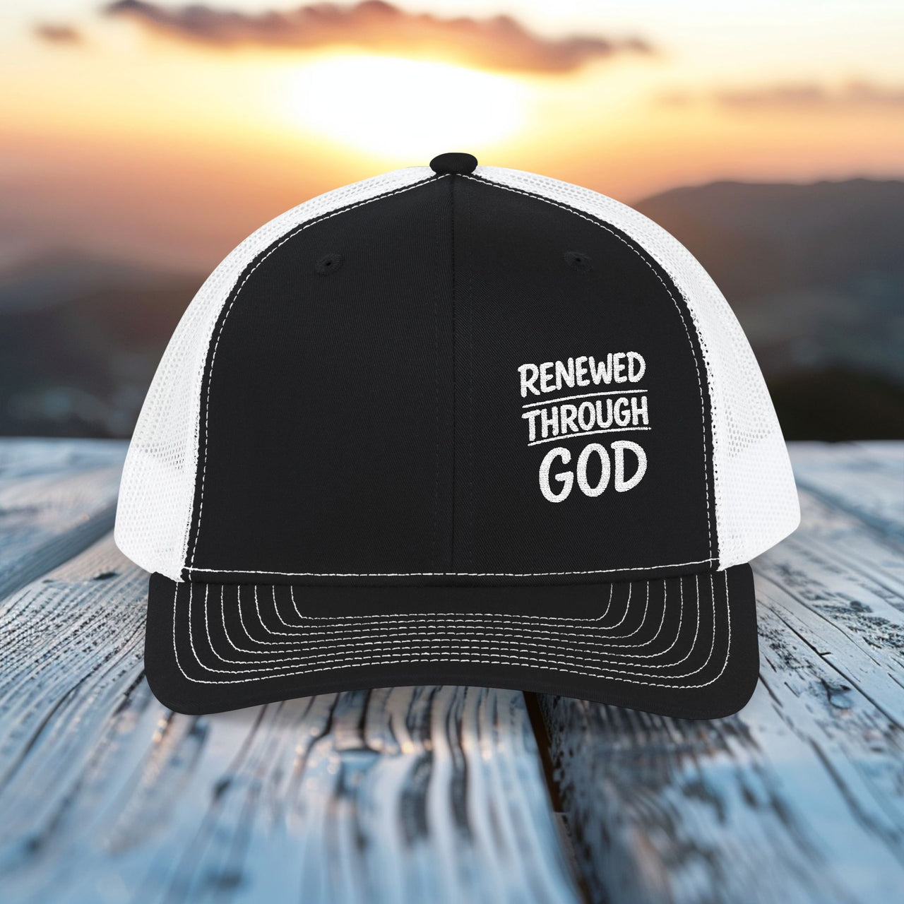 Renewed Through God Embroidered Snapback Trucker Hat