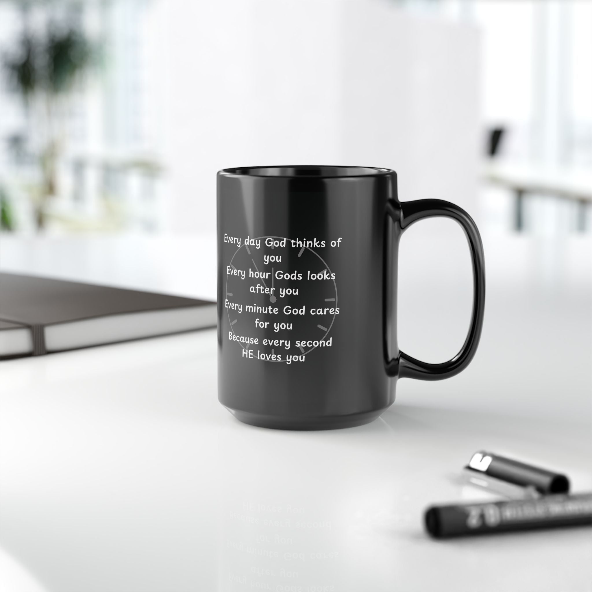 Every Day God Thinks Of You Black Ceramic Mug