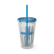Flag With Cross Sunsplash 16oz Tumbler With Straw - My Faith My Father