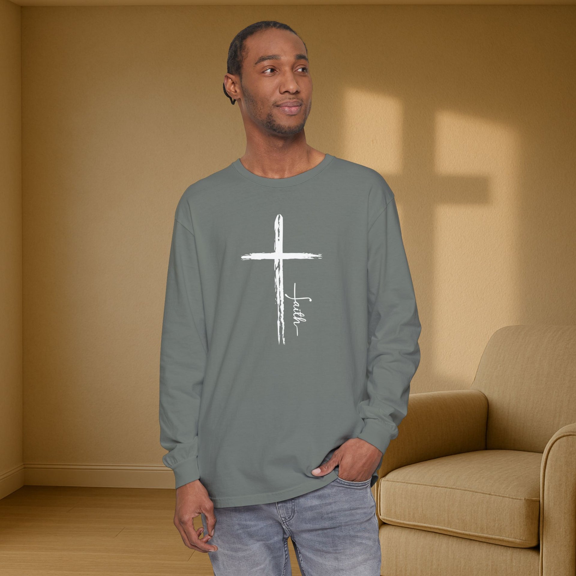 Cross With Faith Unisex Relaxed Fit Long Sleeve T-Shirt - My Faith My Father