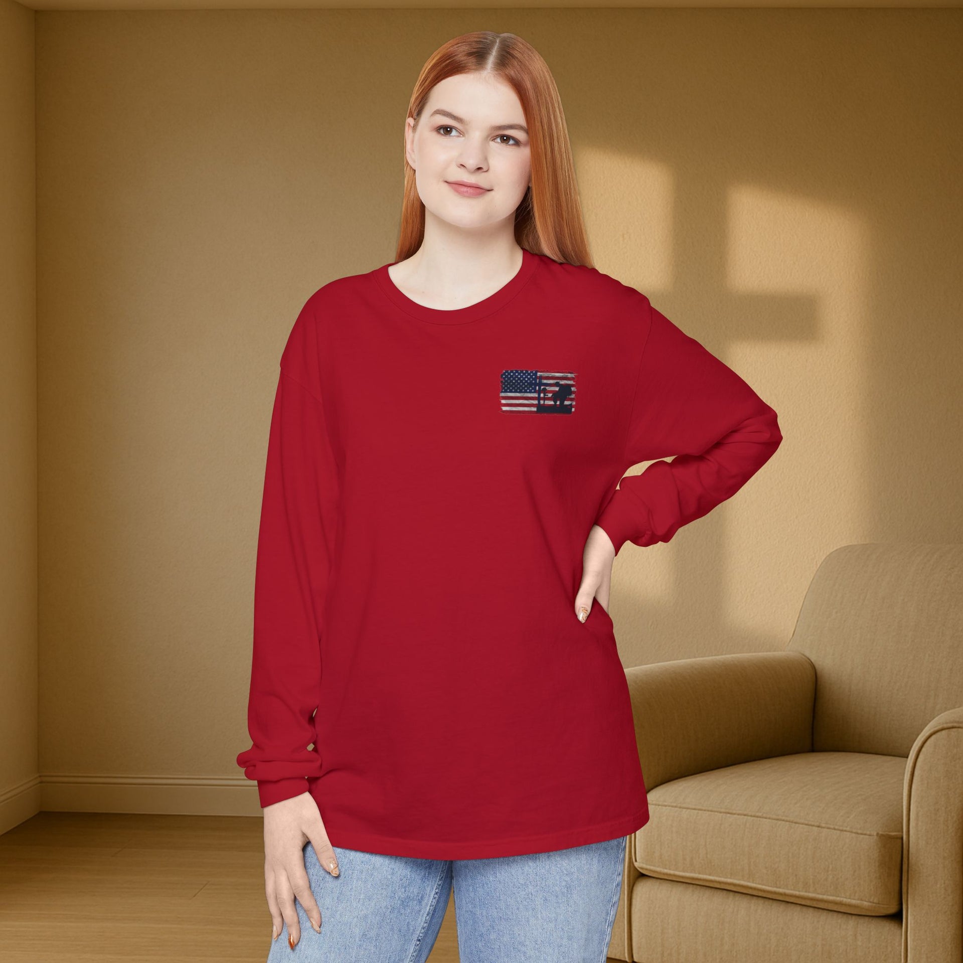 I Stand for the Flag, I Kneel for the Cross Unisex Relaxed Fit Long Sleeve T-Shirt - My Faith My Father