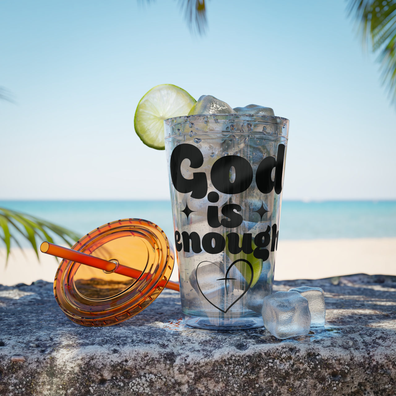 God Is Enough Sunsplash 16oz Tumbler With Straw - My Faith My Father
