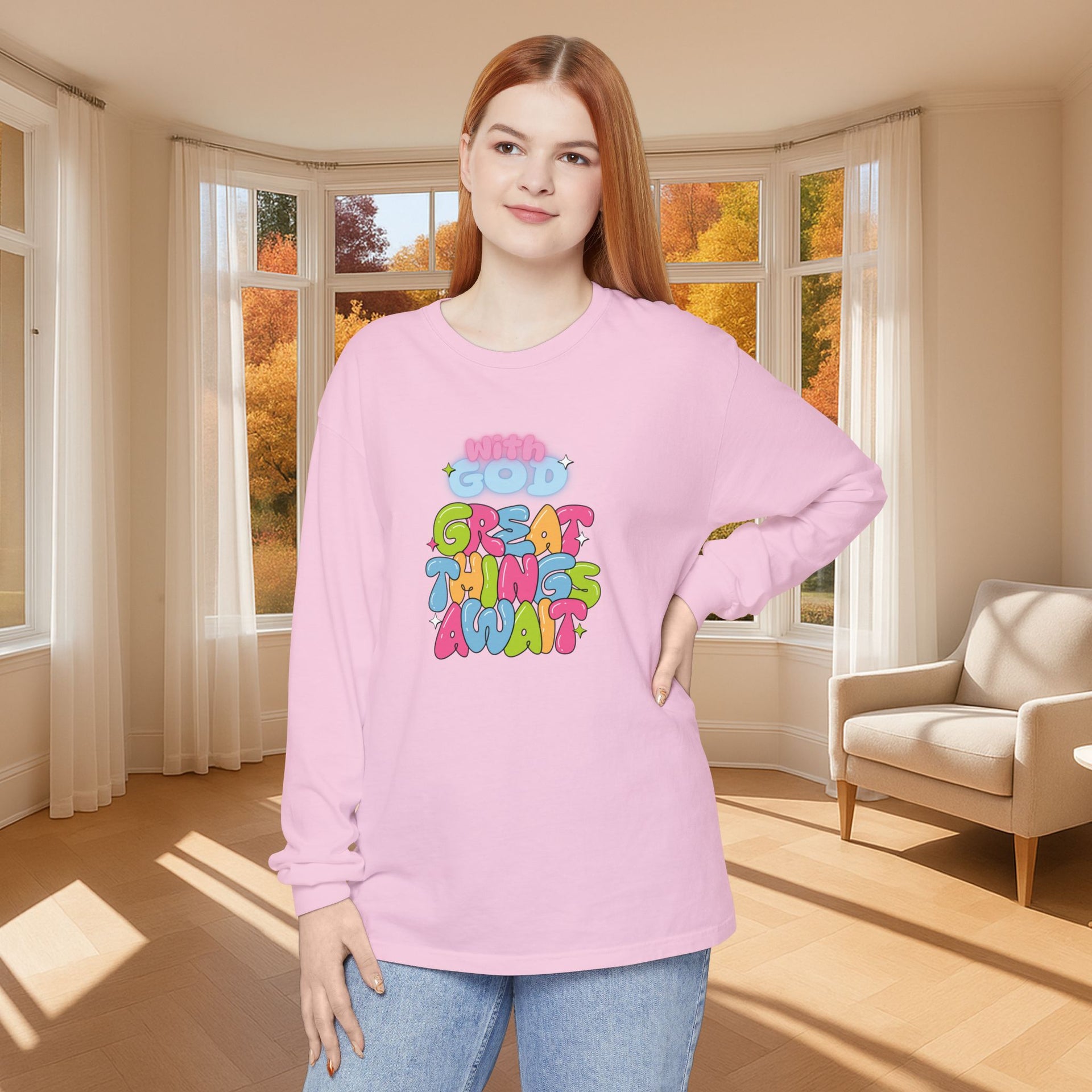 With God, Great Things Await Unisex Relaxed Fit Long Sleeve T-Shirt - My Faith My Father