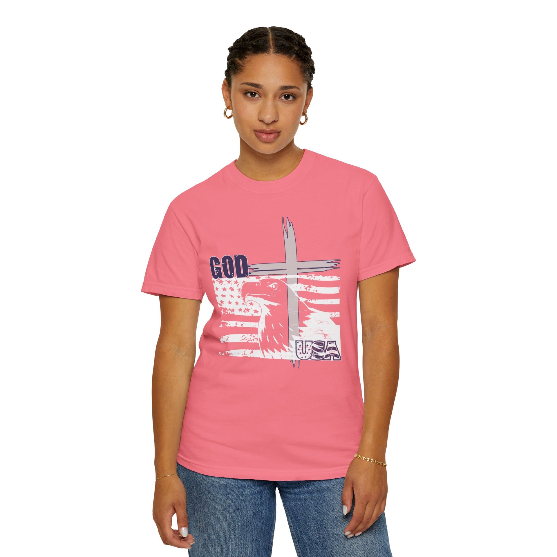 God + USA Unisex Relaxed Fit Garment-Dyed T-shirt, Christian Inspirational Tee - My Faith My Father