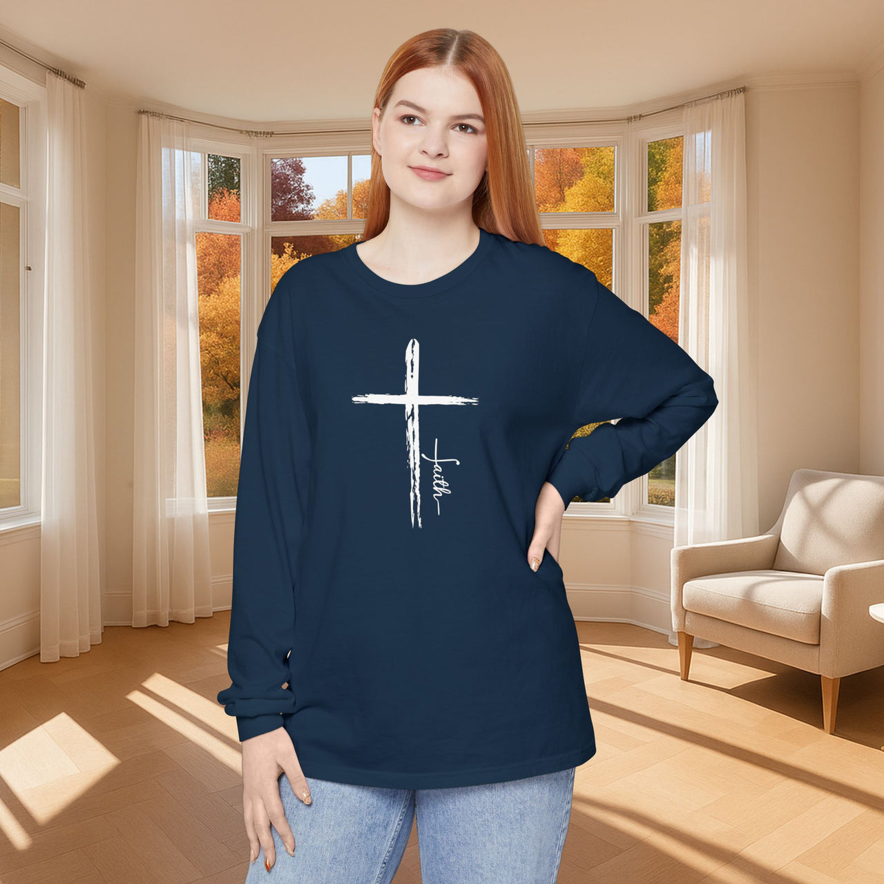 Cross With Faith Unisex Relaxed Fit Long Sleeve T-Shirt - My Faith My Father