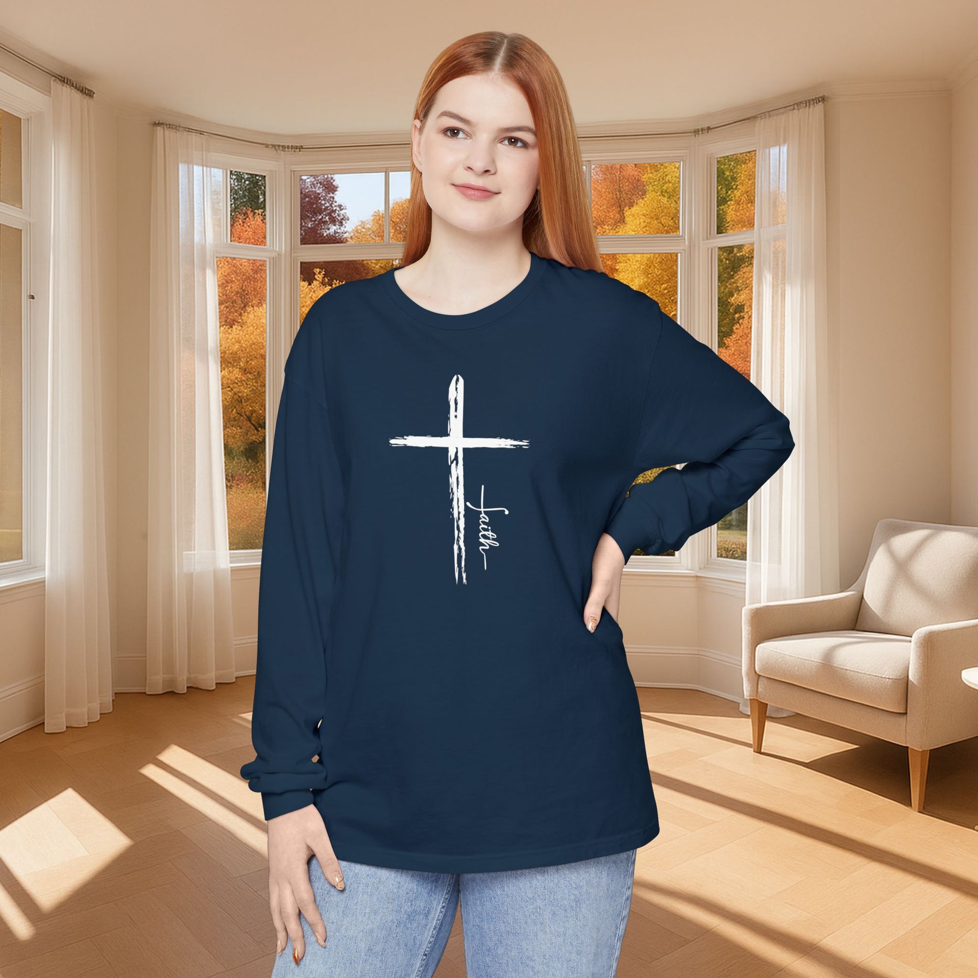 Cross With Faith Unisex Relaxed Fit Long Sleeve T-Shirt - My Faith My Father