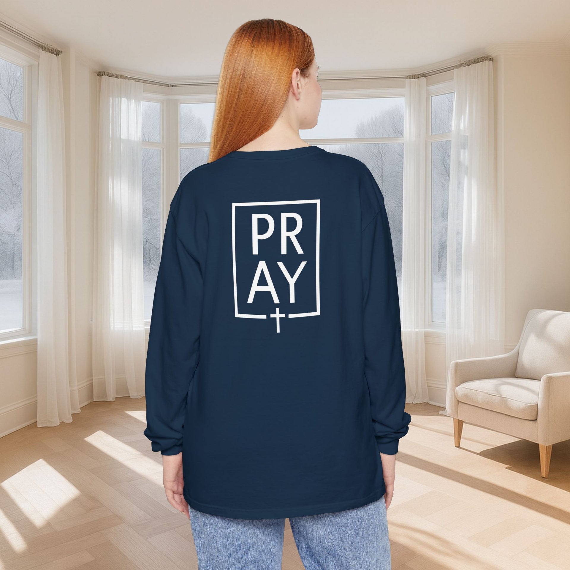 PRAY + Cross Unisex Relaxed Fit Long Sleeve T-Shirt - My Faith My Father