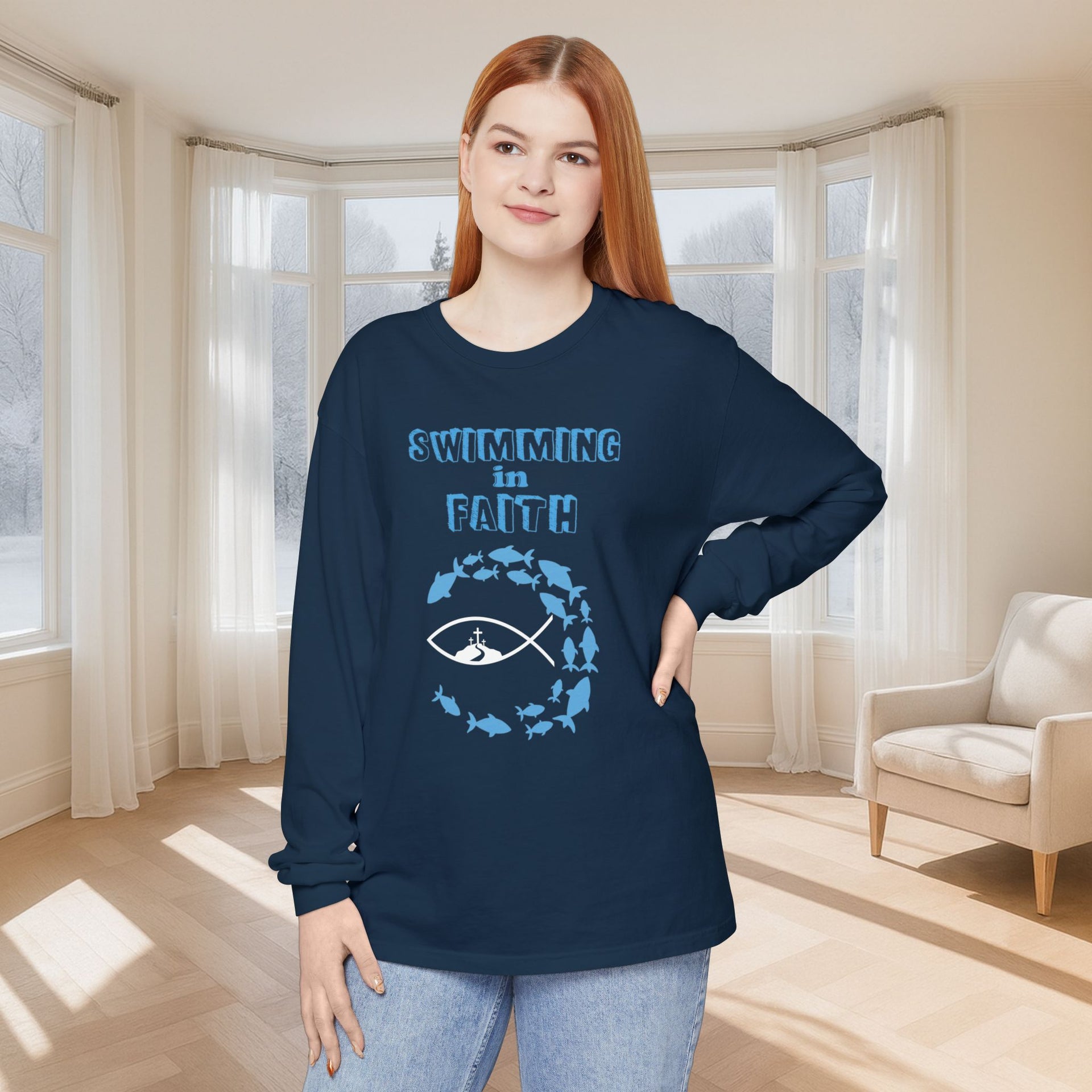Swimming in Faith Unisex Relaxed Fit Long Sleeve T-Shirt - My Faith My Father